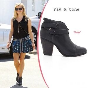 Rag & Bone Harrow Ankle Booties Black Strap, Block Heel Women's 41